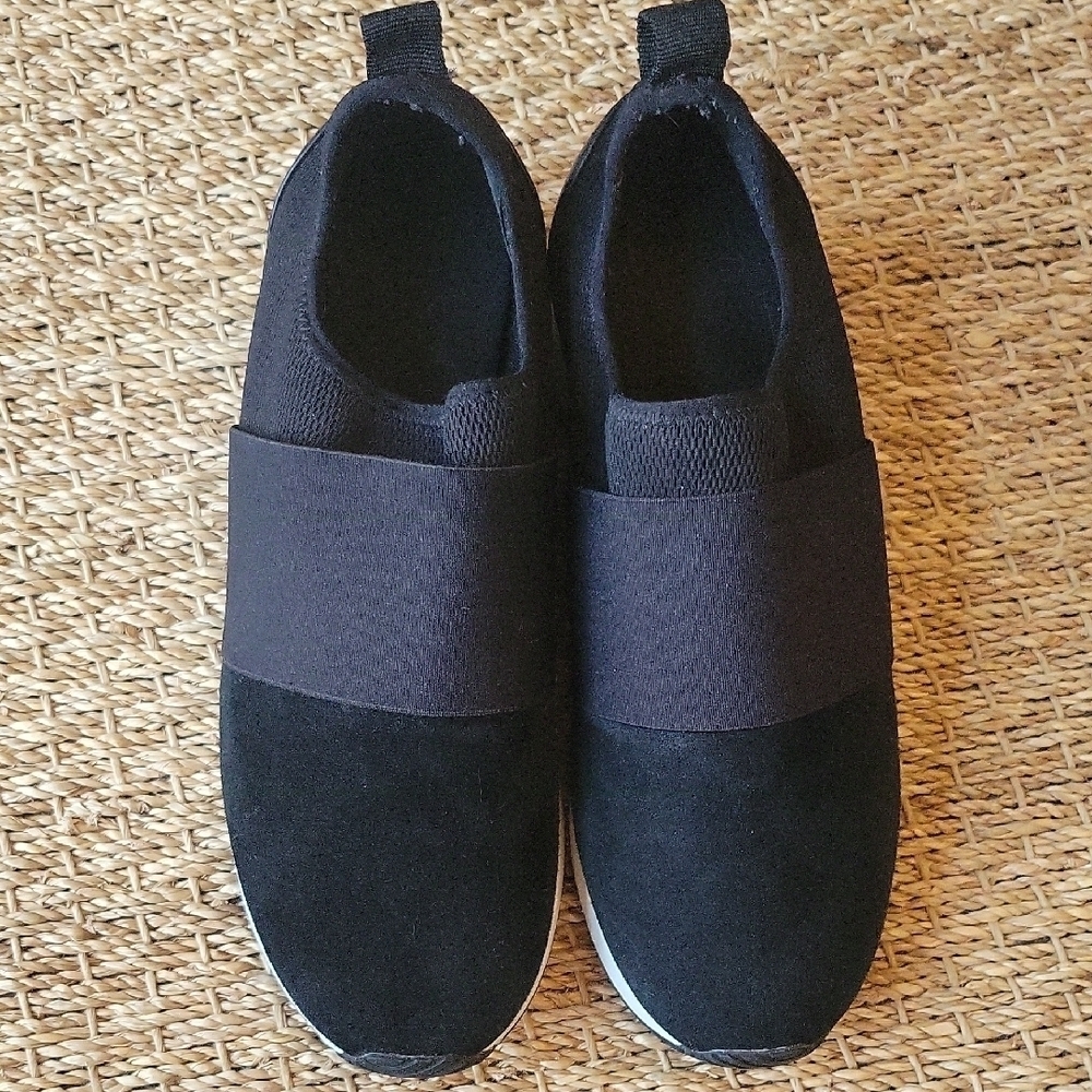 Alfani Black Suede Textile Slip-On Sneakers Size 8.5 Westonn Wedge Step 'N Flex - Picture 5 of 8